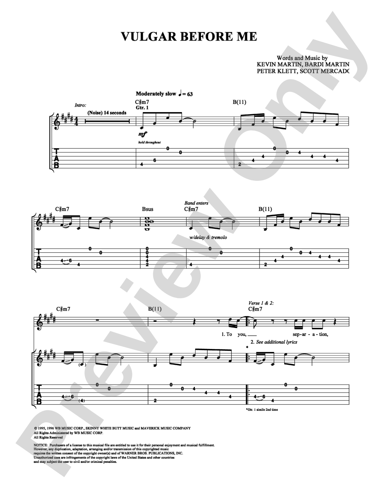 Vulgar Before Me: Guitar TAB Digital Sheet Music