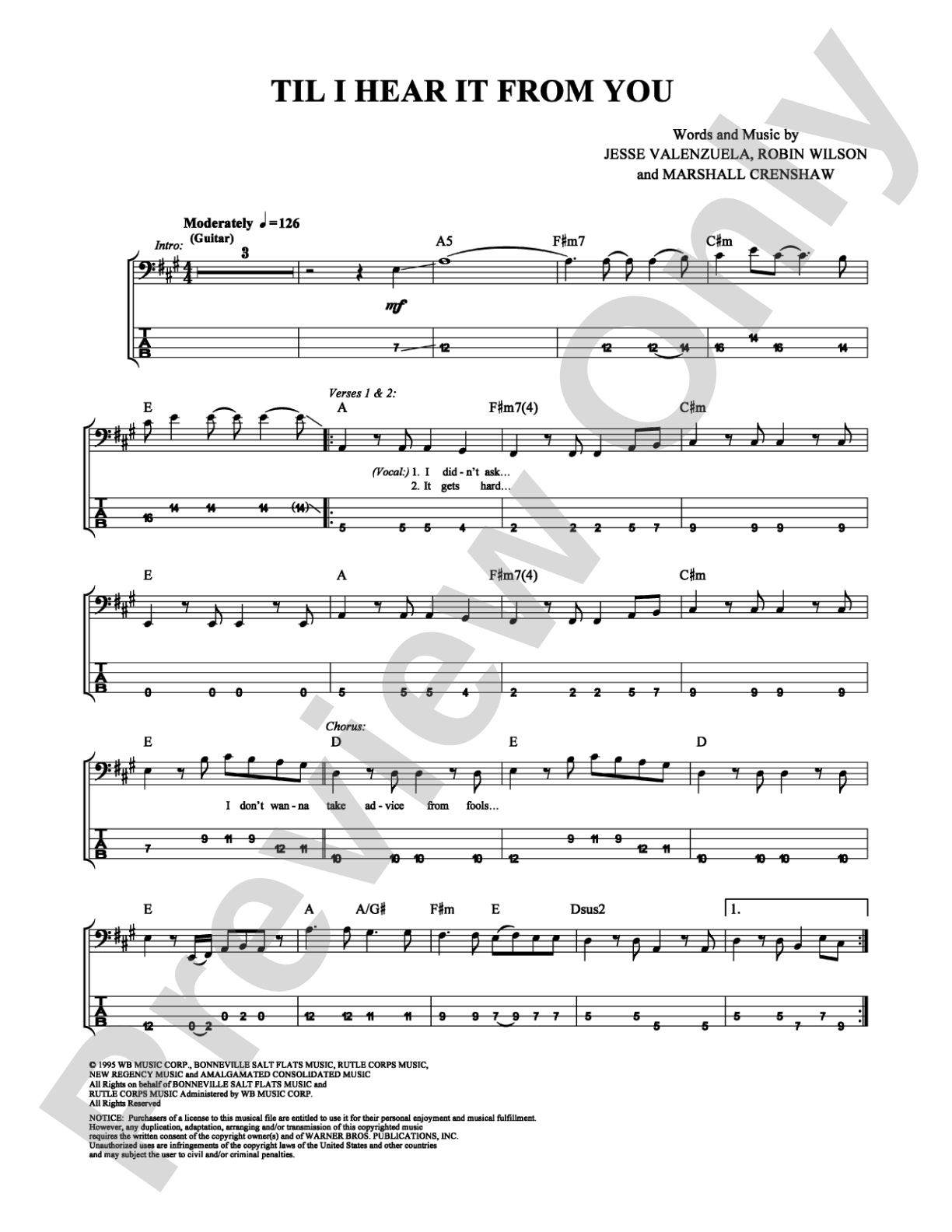 Til I Hear It From You: Bass TAB Digital Sheet Music