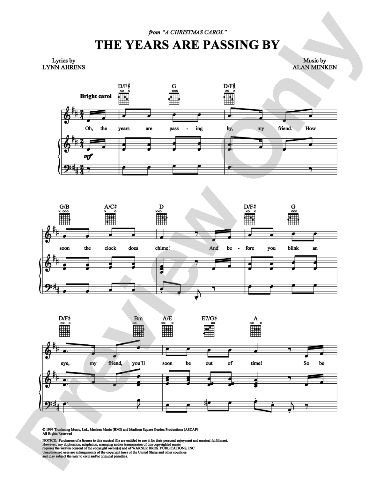 The Years Are Passing By: Piano/Vocal/Chords Digital Sheet Music