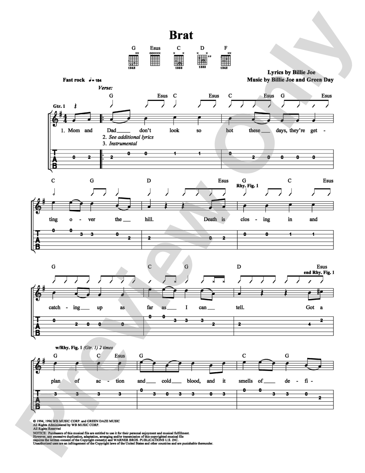 Brat: Easy Guitar Digital Sheet Music
