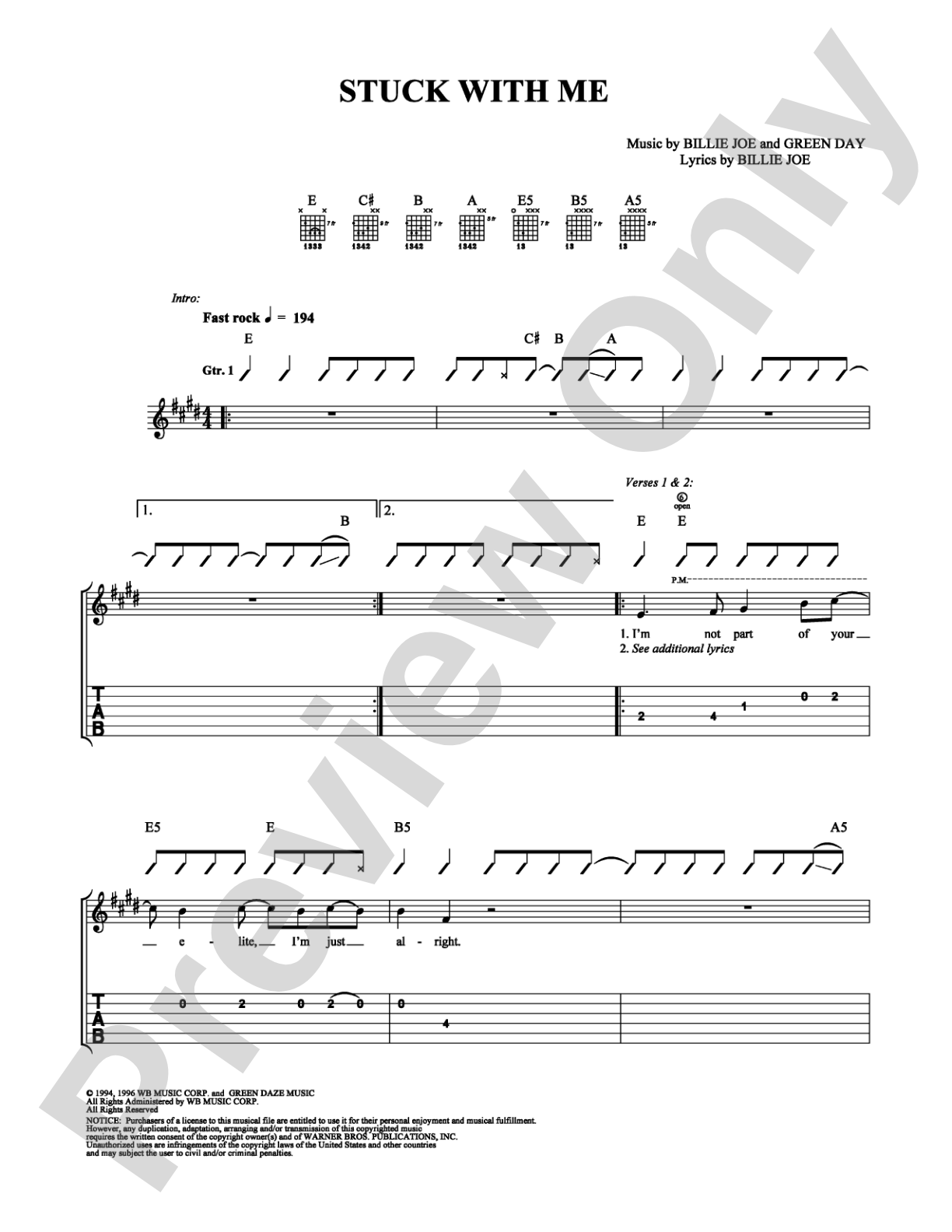 Stuck With Me: Easy Guitar Digital Sheet Music