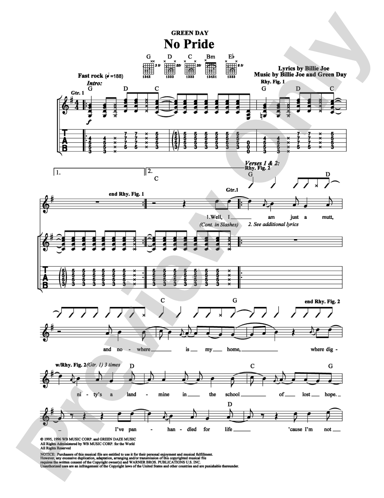 No Pride: Guitar TAB Digital Sheet Music
