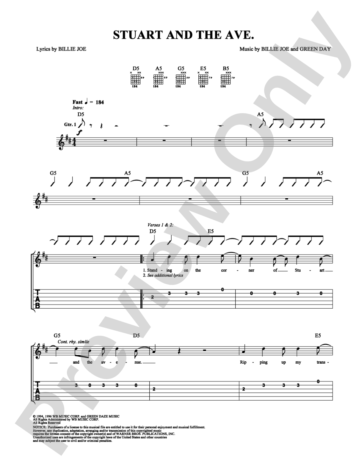 Stuart and the Ave.: Easy Guitar Digital Sheet Music
