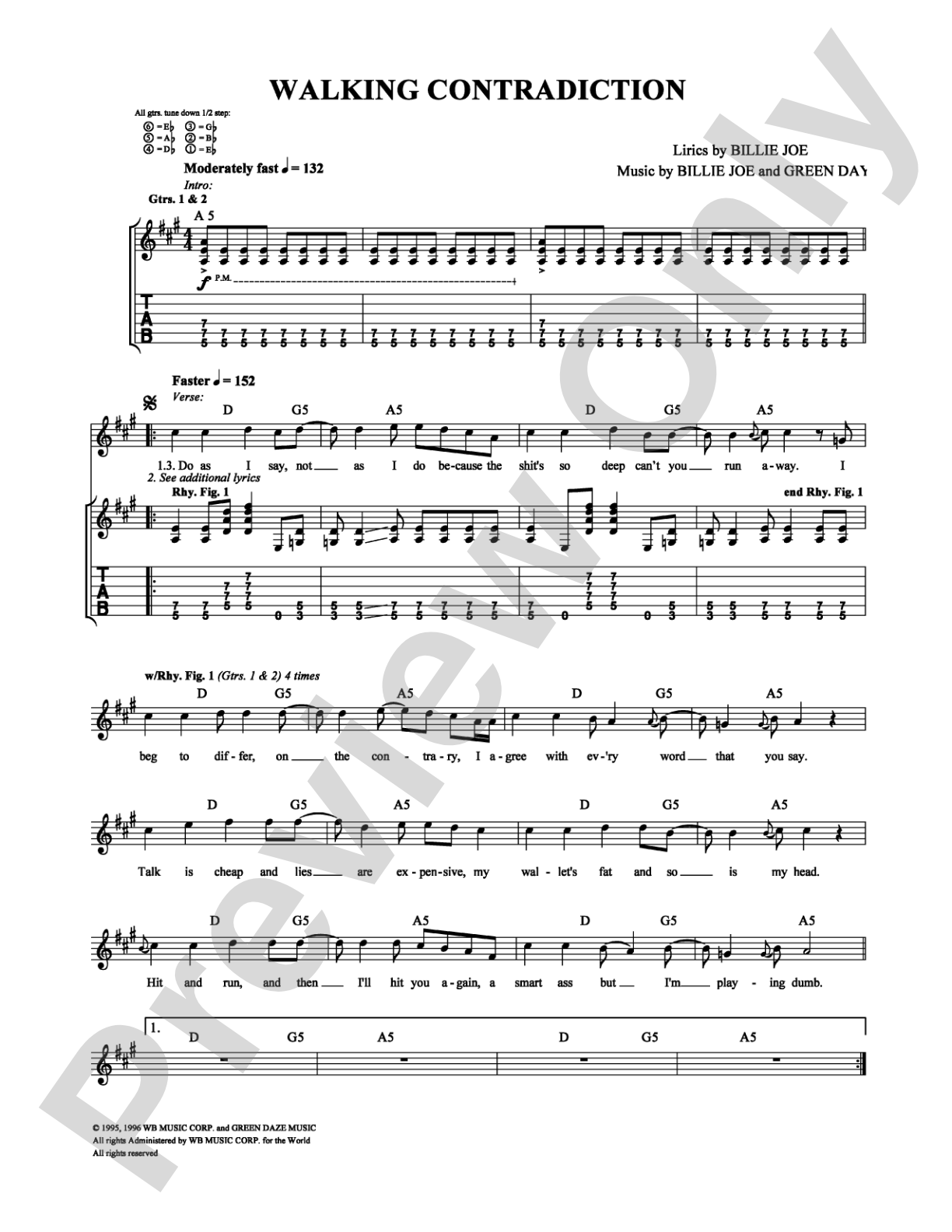 Walking Contradiction: Guitar TAB Digital Sheet Music