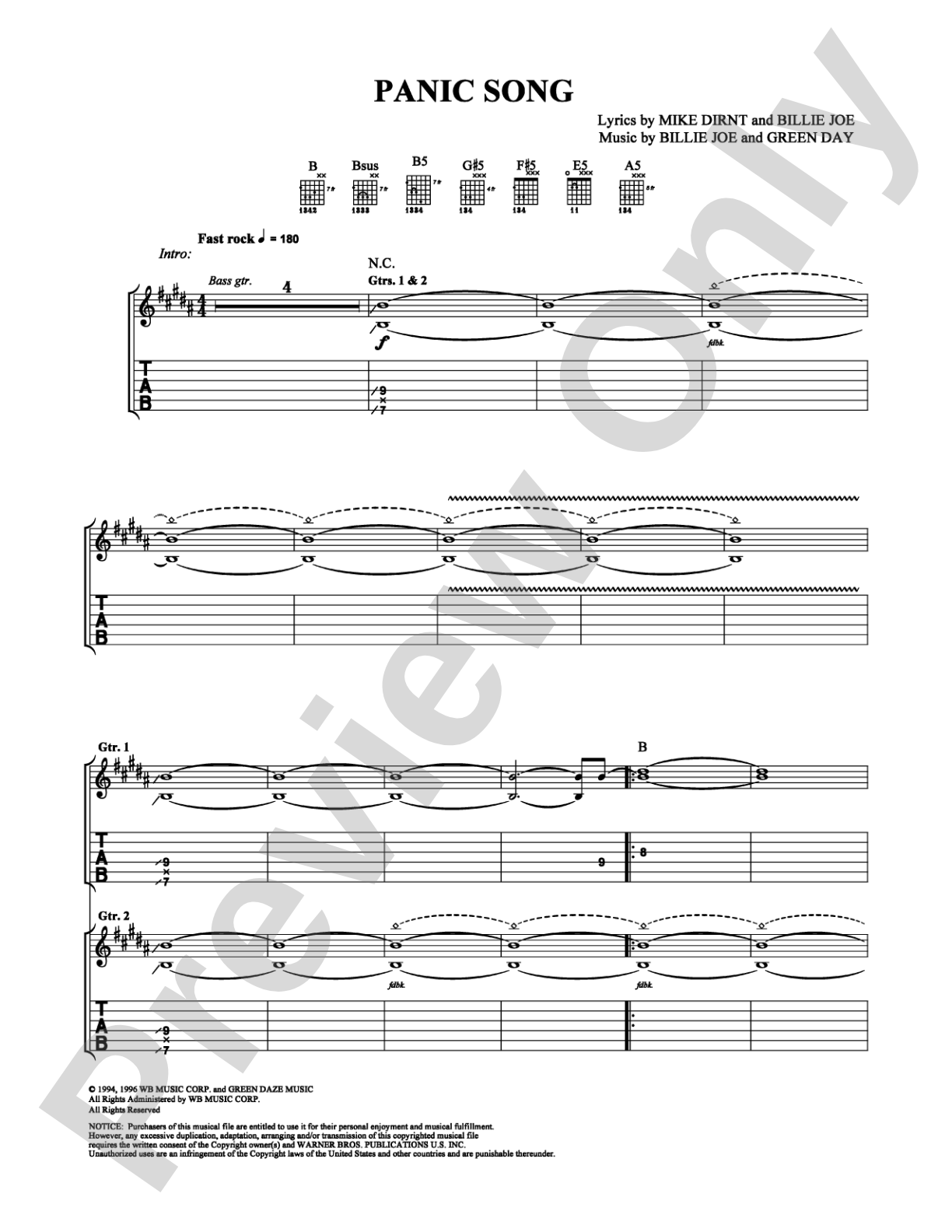 Panic Song: Easy Guitar Digital Sheet Music