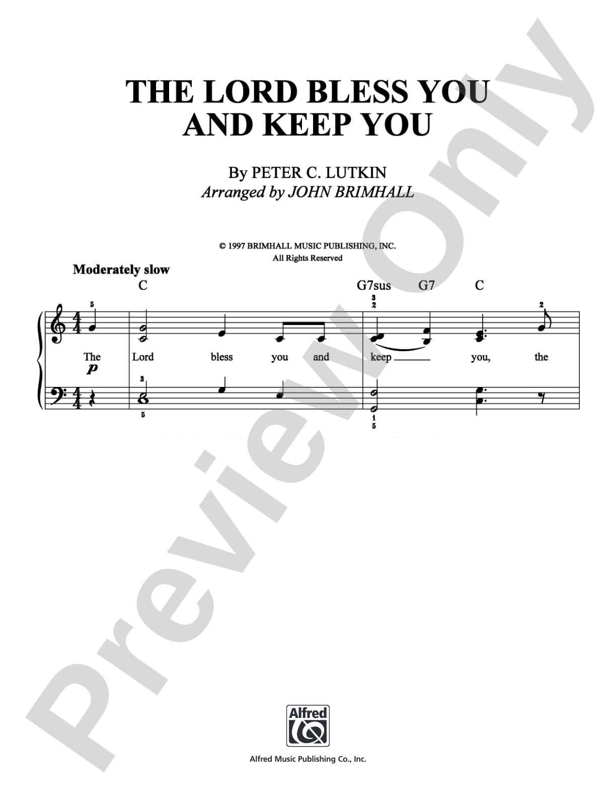 The Lord Bless You and Keep You: Easy Piano Digital Sheet Music