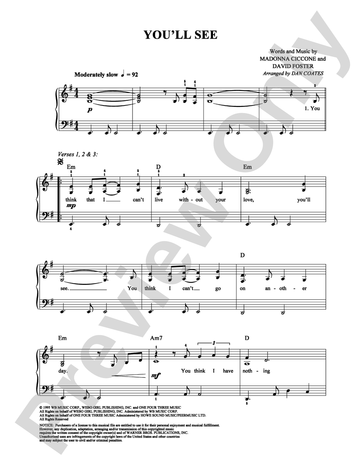 You'll See: Easy Piano Digital Sheet Music