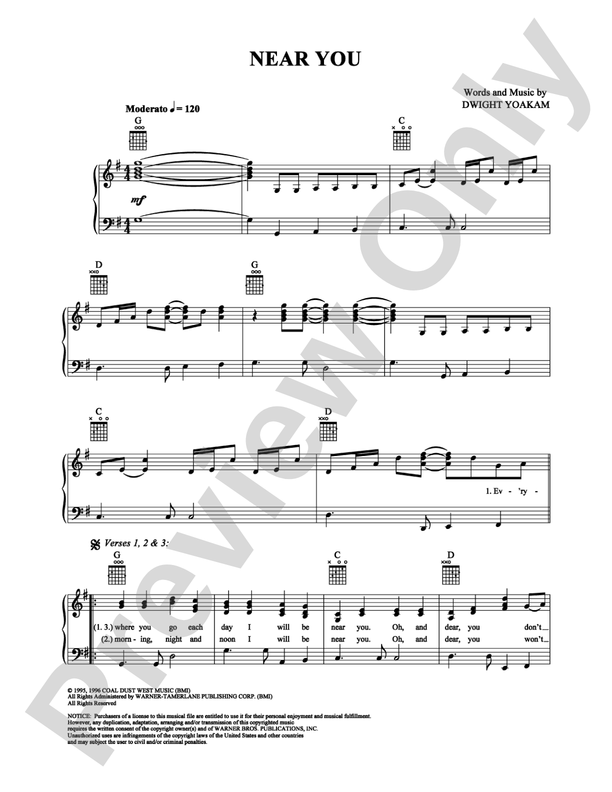Near You: Piano/Vocal/Chords Digital Sheet Music