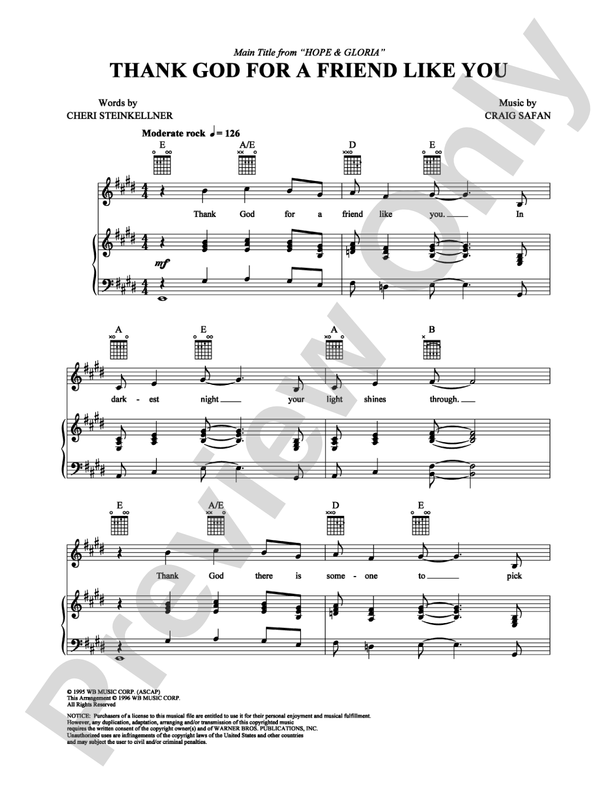 Thank God for a Friend Like You (from "Hope and Gloria"): Piano/Vocal/Chords Digital Sheet Music