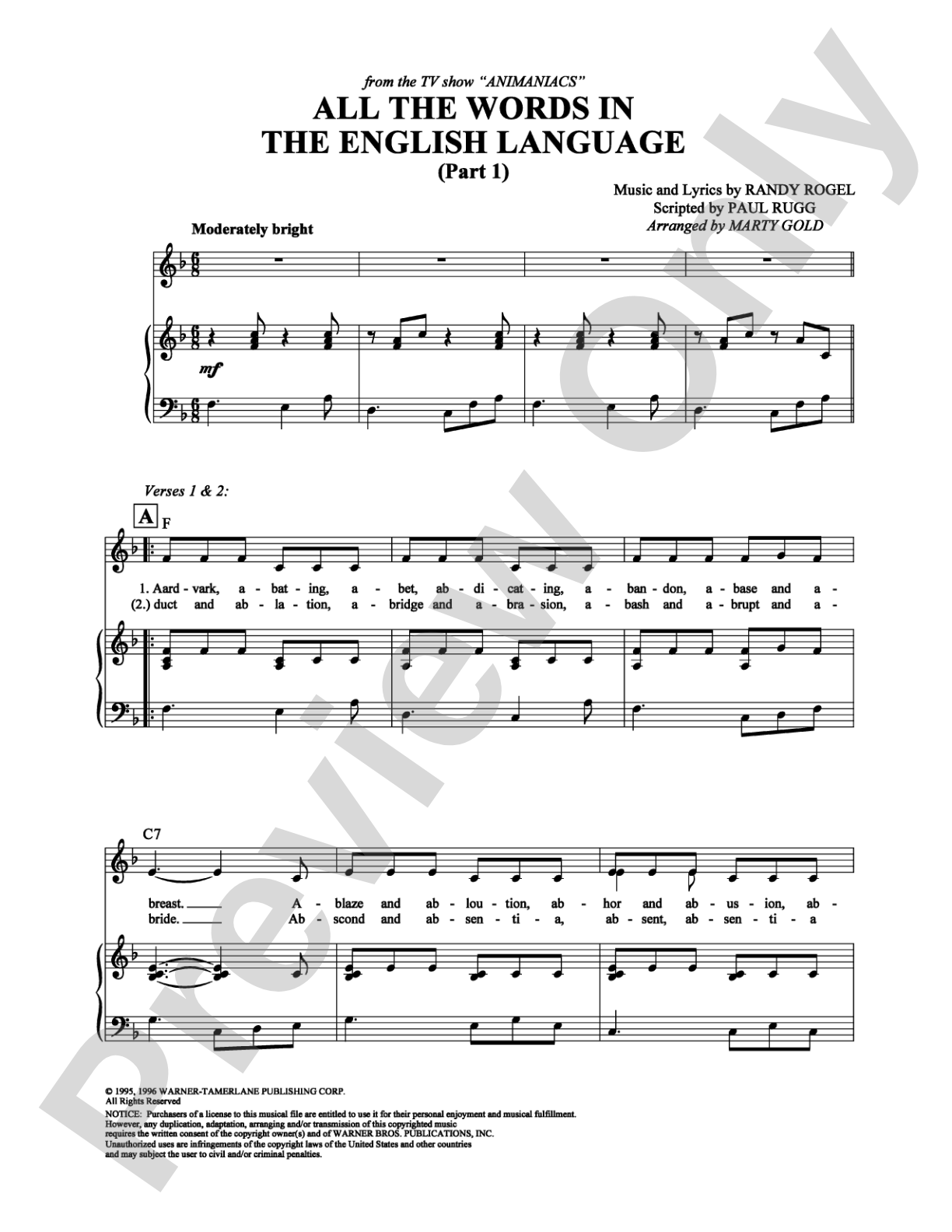 All the Words in the English Language (Part 1): Piano/Vocal/Chords Digital Sheet Music