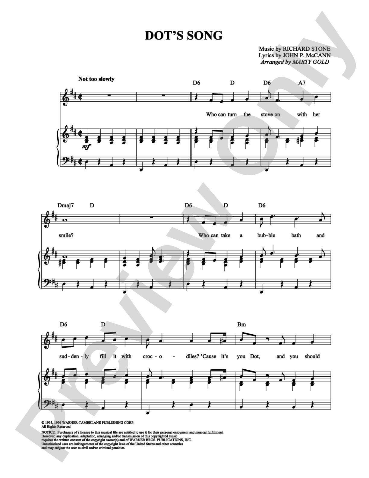 Dot's Song: Piano/Vocal/Chords Digital Sheet Music