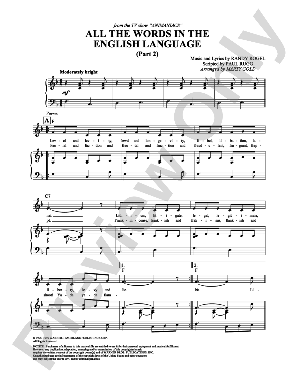 All the Words in the English Language (Part 2): Piano/Vocal/Chords Digital Sheet Music