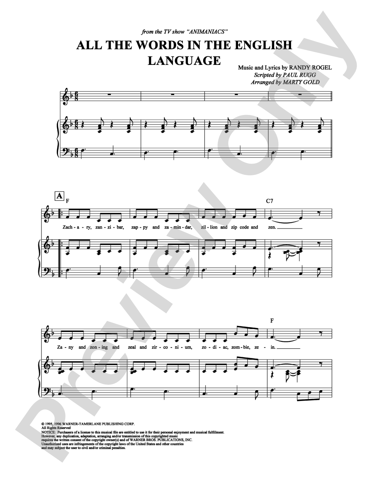 All the Words in the English Language (Part 3): Piano/Vocal/Chords Digital Sheet Music