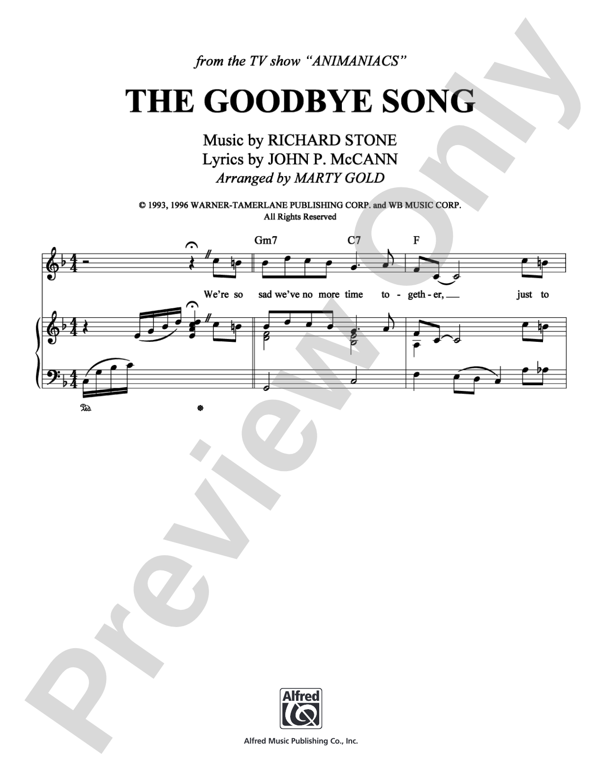 The Goodbye Song: Piano/Vocal/Chords Digital Sheet Music