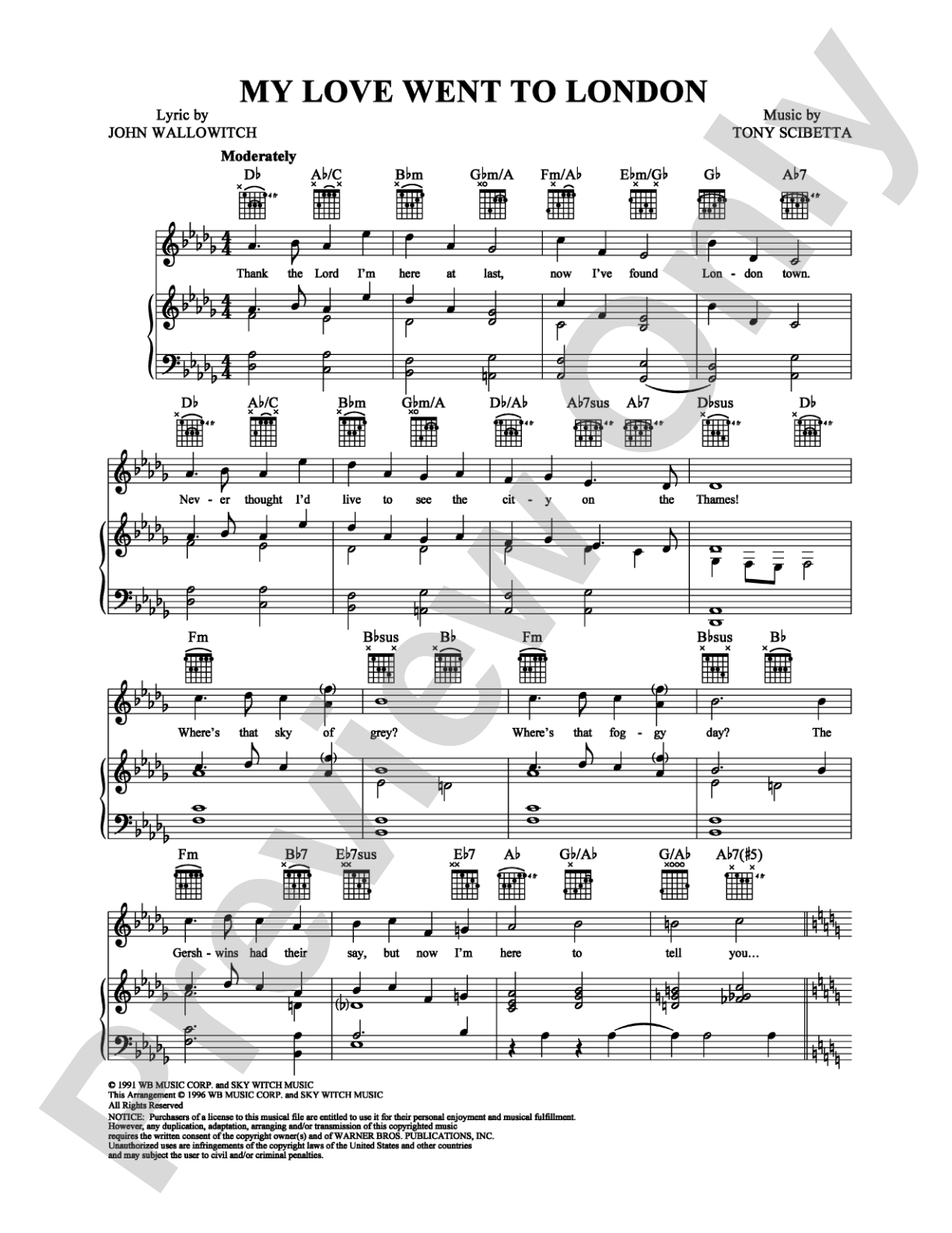 My Love Went to London: Piano/Vocal/Chords Digital Sheet Music