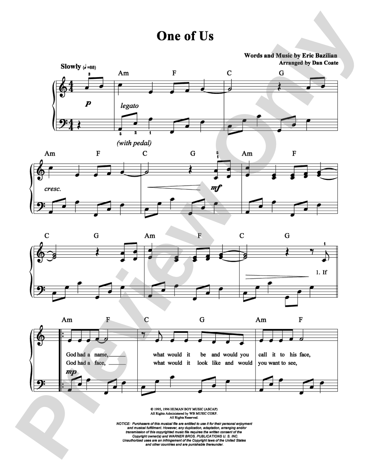 One of Us: Easy Piano Digital Sheet Music