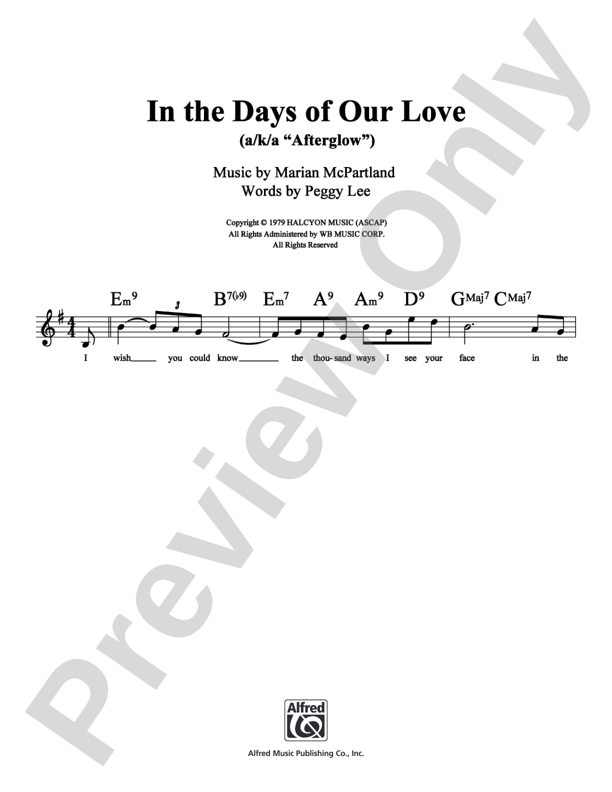 In the Days of Our Love: Lead Sheet Digital Sheet Music