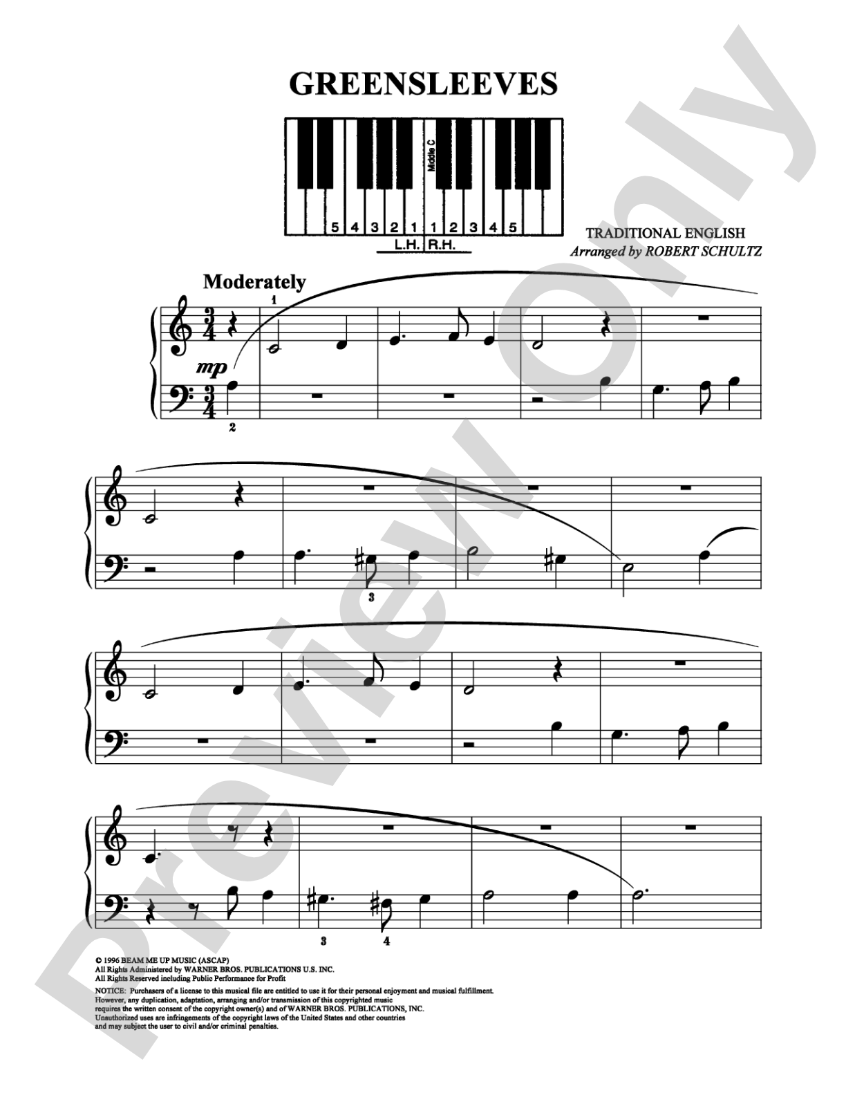 Greensleeves: Easy Piano Digital Sheet Music