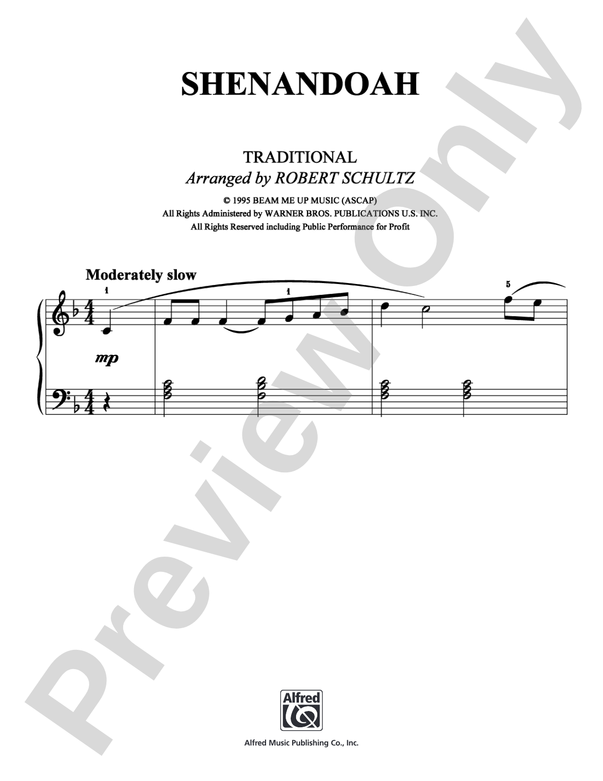 Shenandoah: Easy Piano Digital Sheet Music