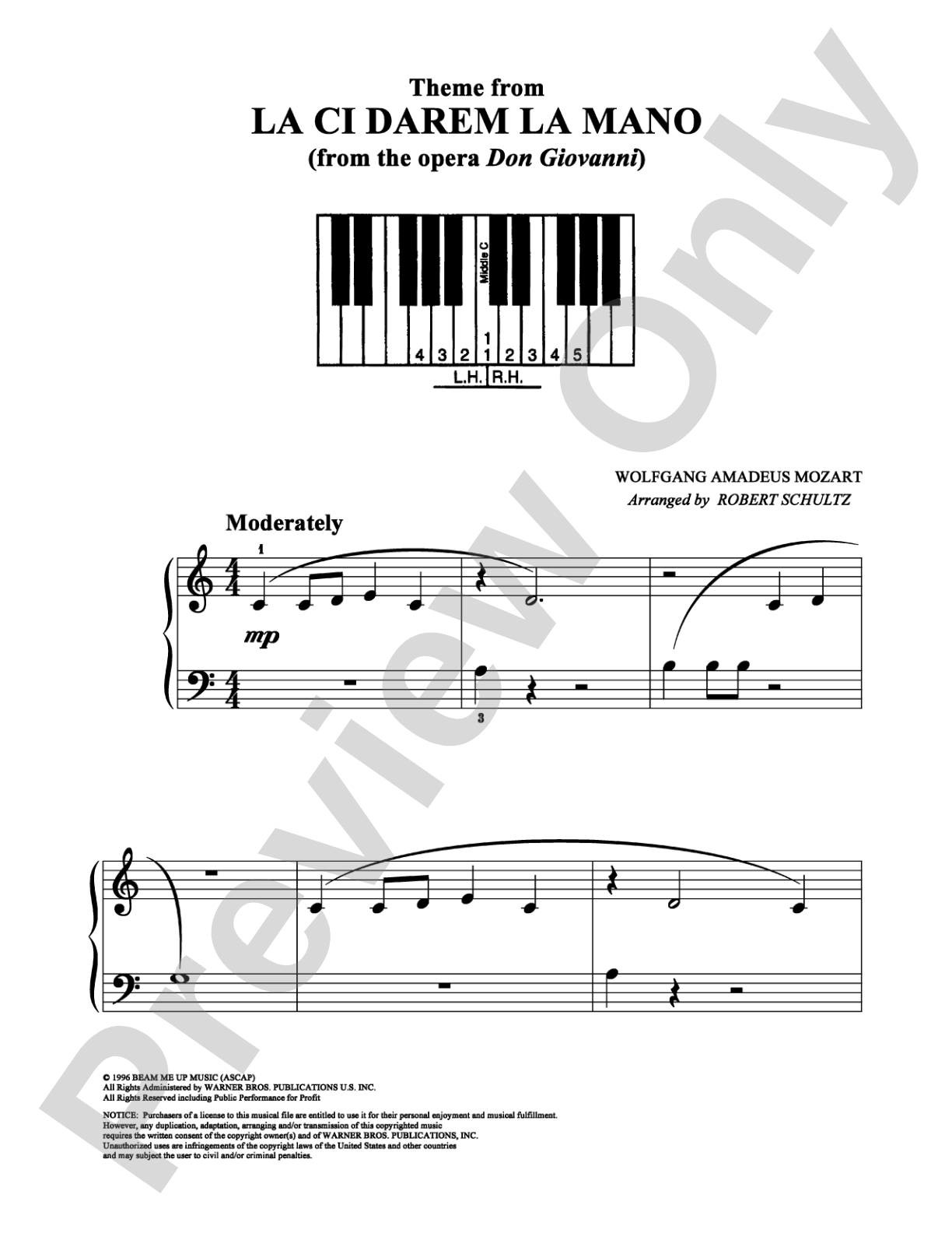 La Ci Darem La Mano (from the opera "Don Giovanni"): Easy Piano Digital Sheet Music