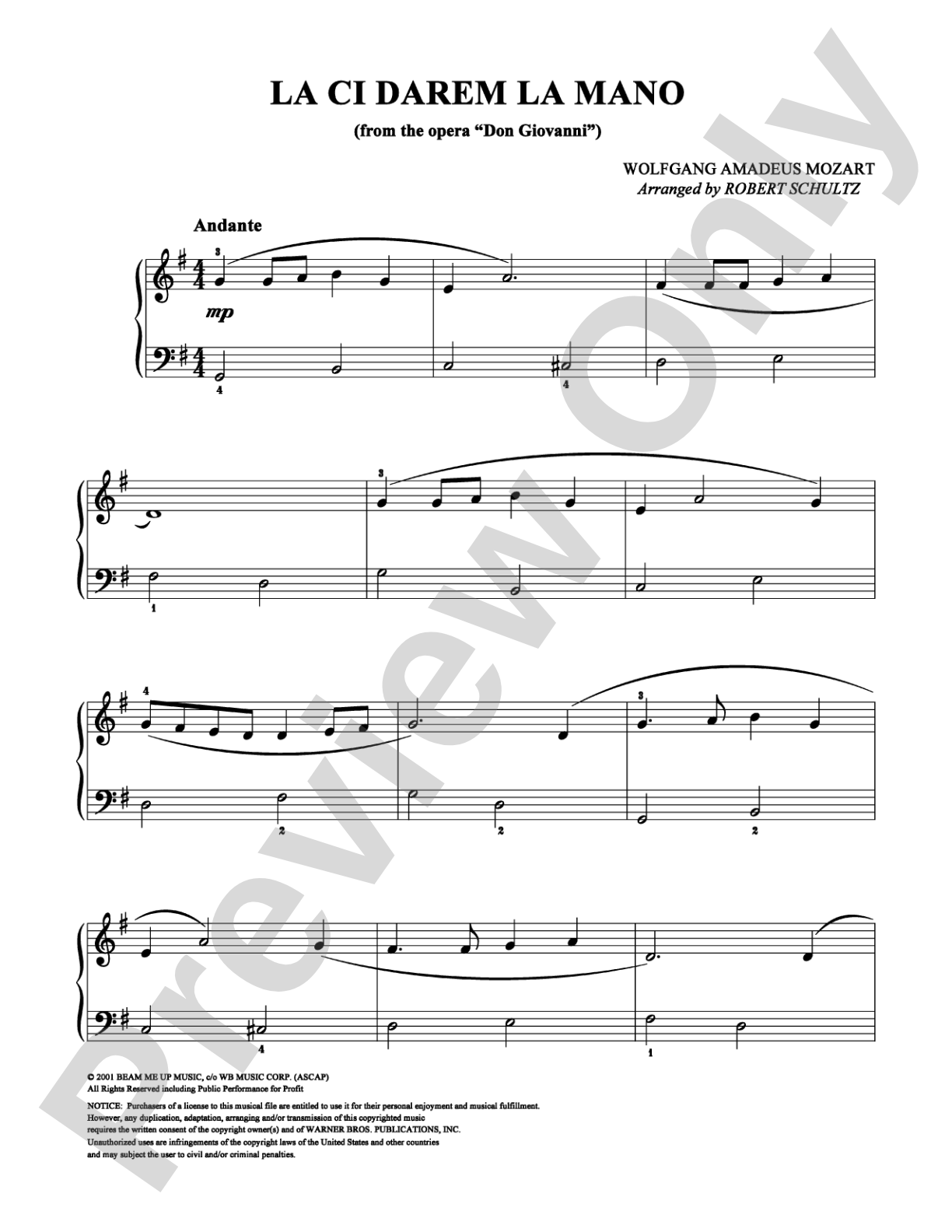 La Ci Darem La Mano: Easy Piano Digital Sheet Music