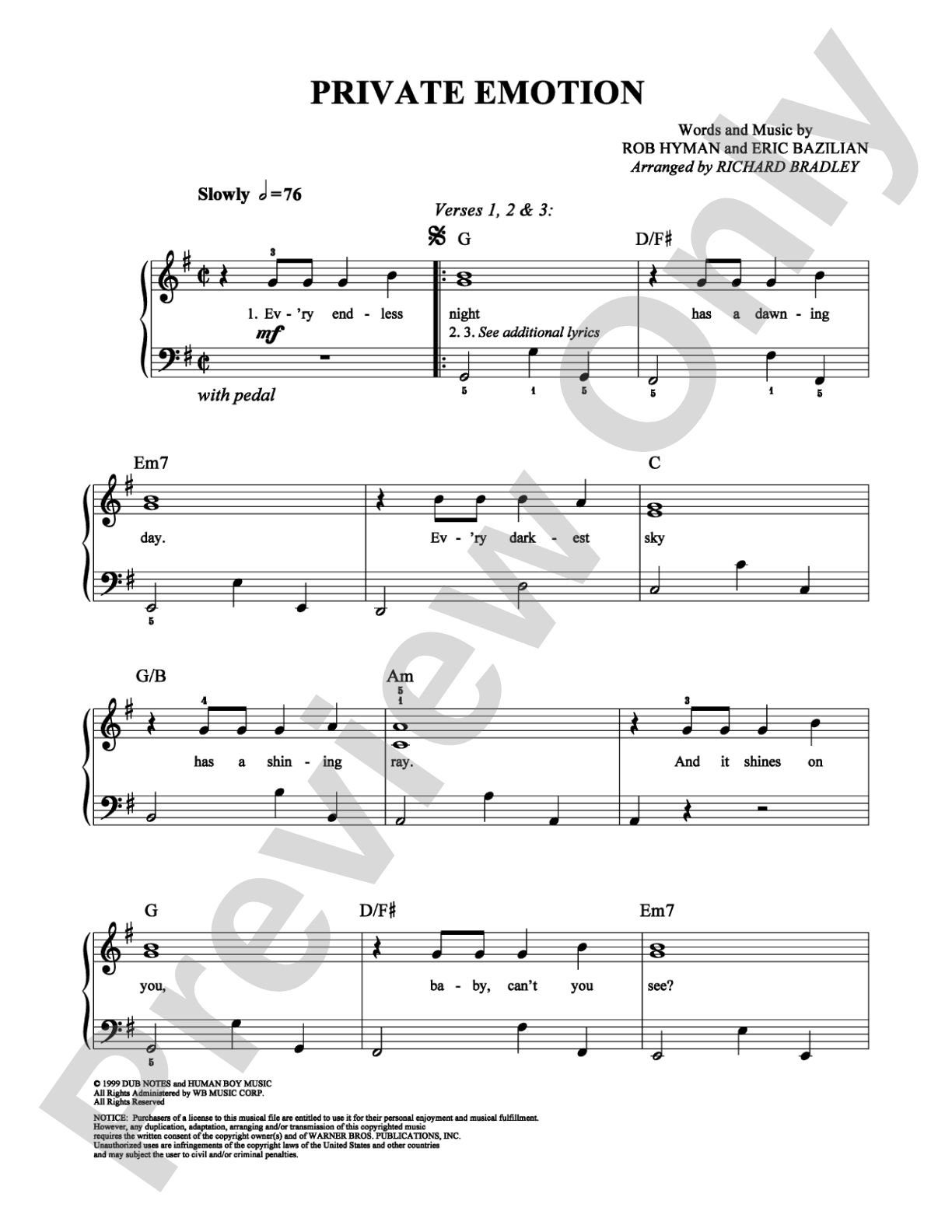 Private Emotion: Easy Piano Digital Sheet Music