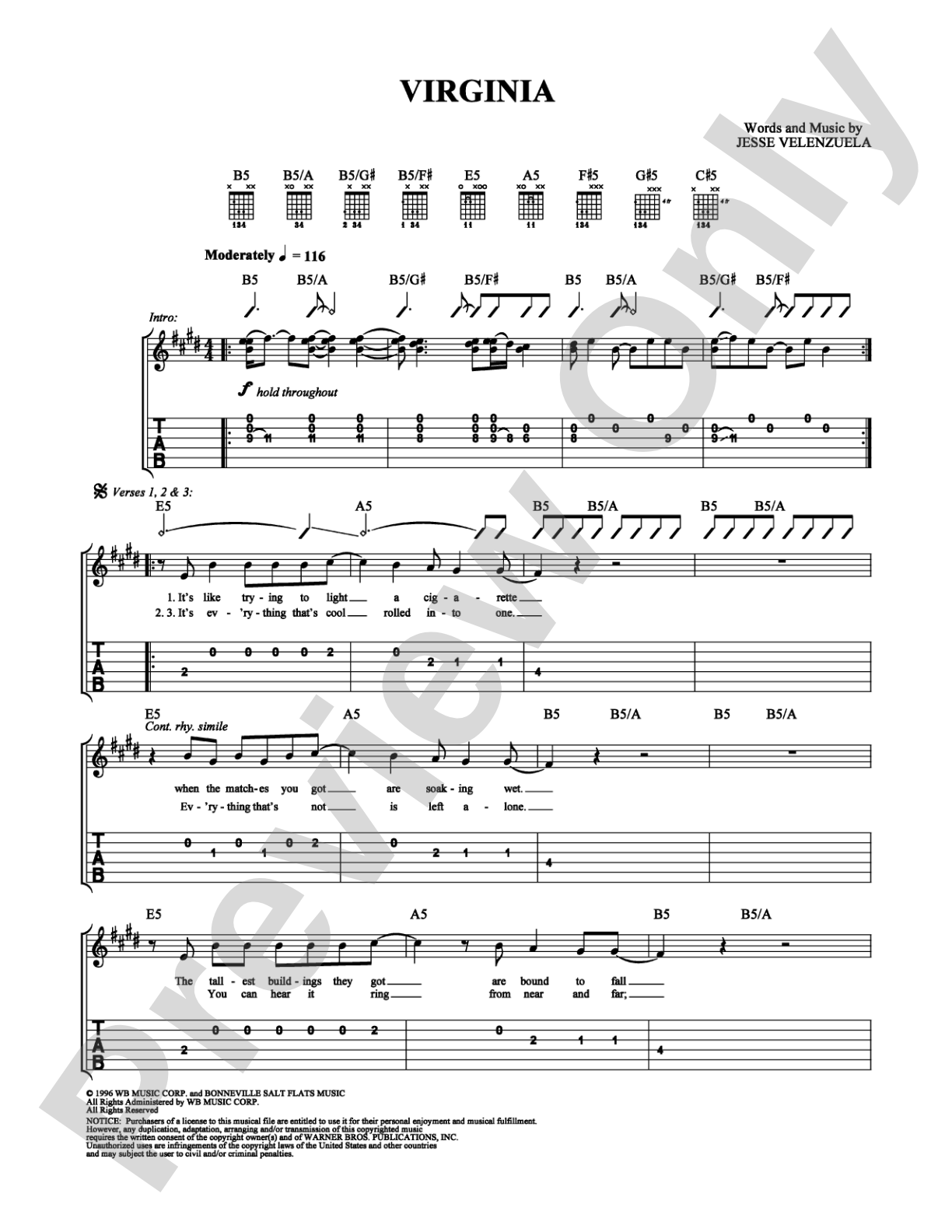 Virginia: Easy Guitar Digital Sheet Music