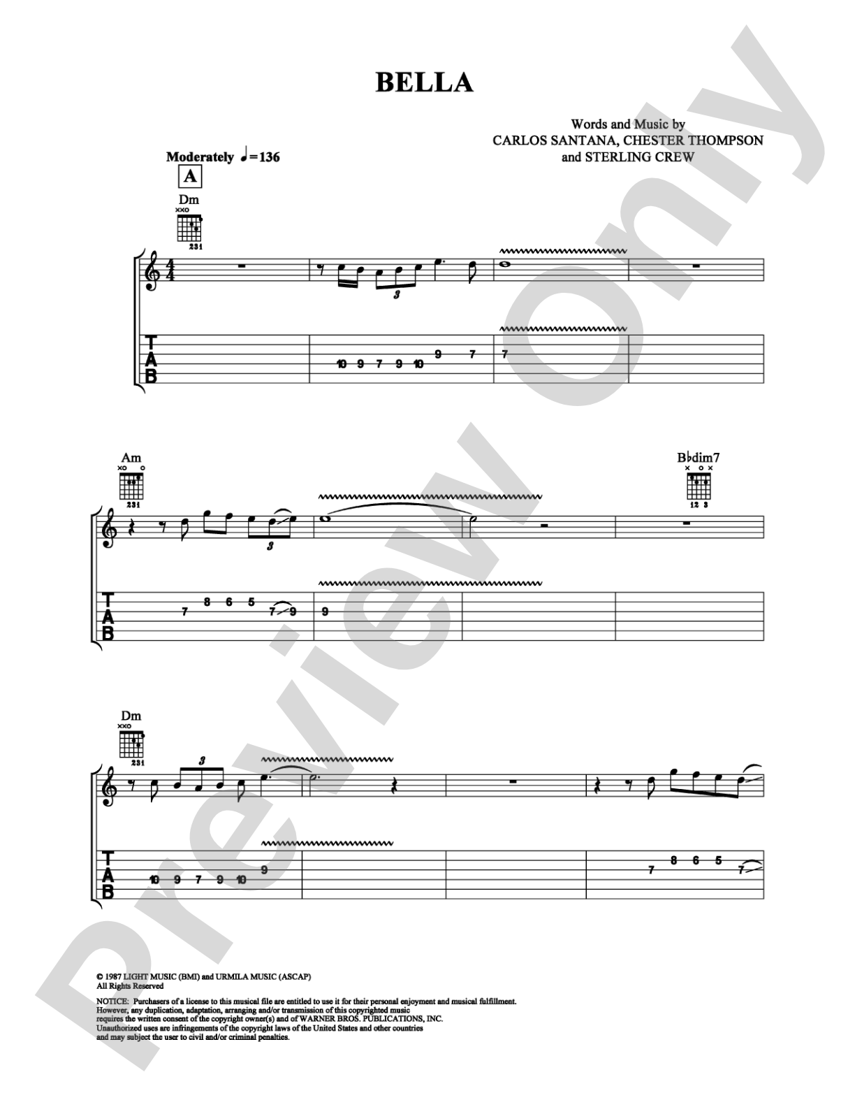 Bella: Easy Guitar Digital Sheet Music