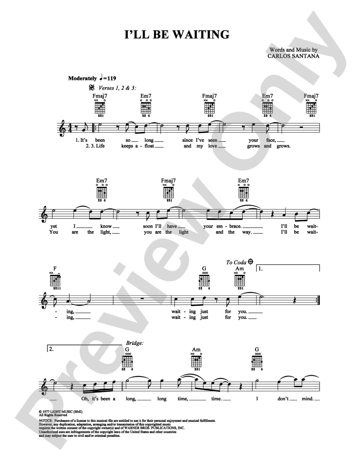 I'll Be Waiting: Easy Guitar Digital Sheet Music