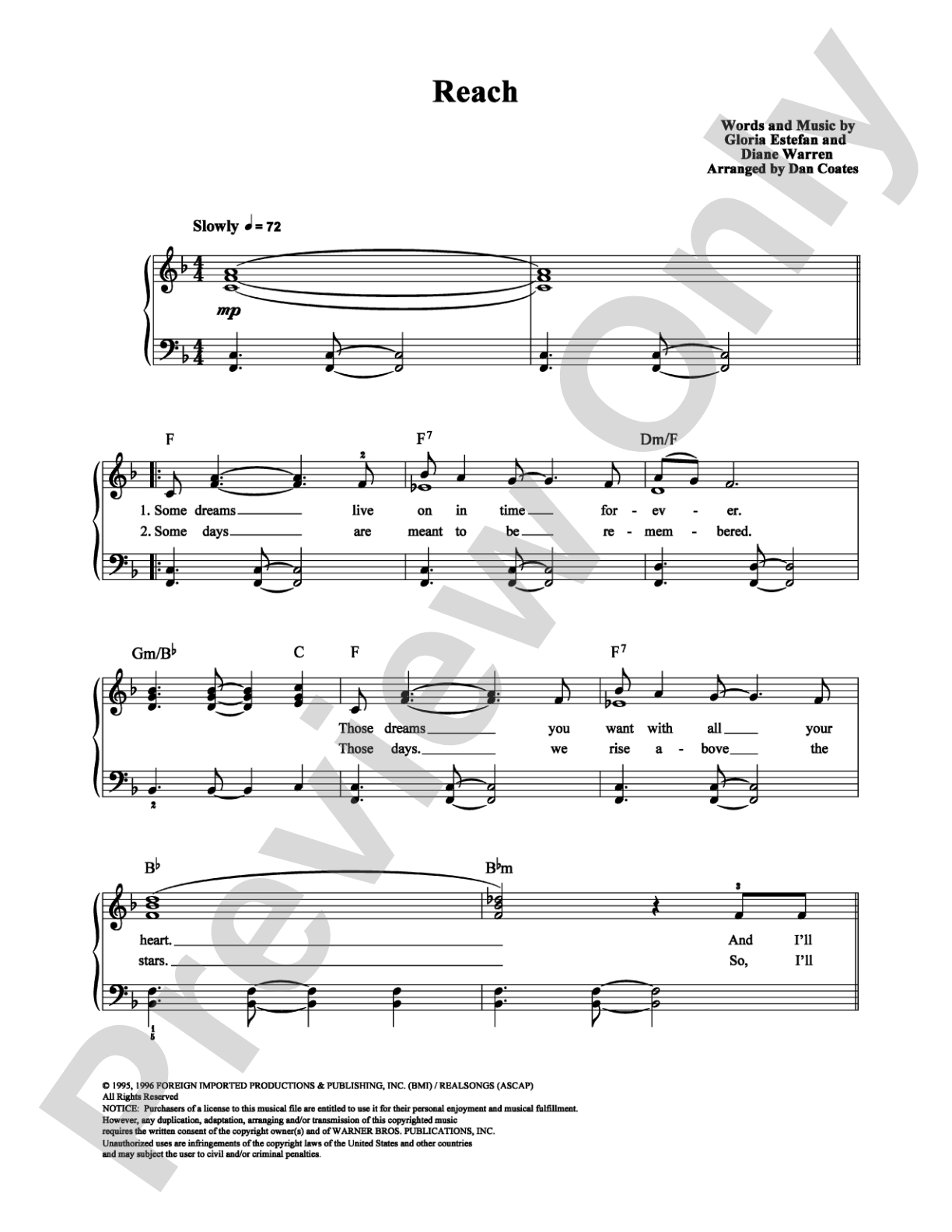Reach: Easy Piano Digital Sheet Music