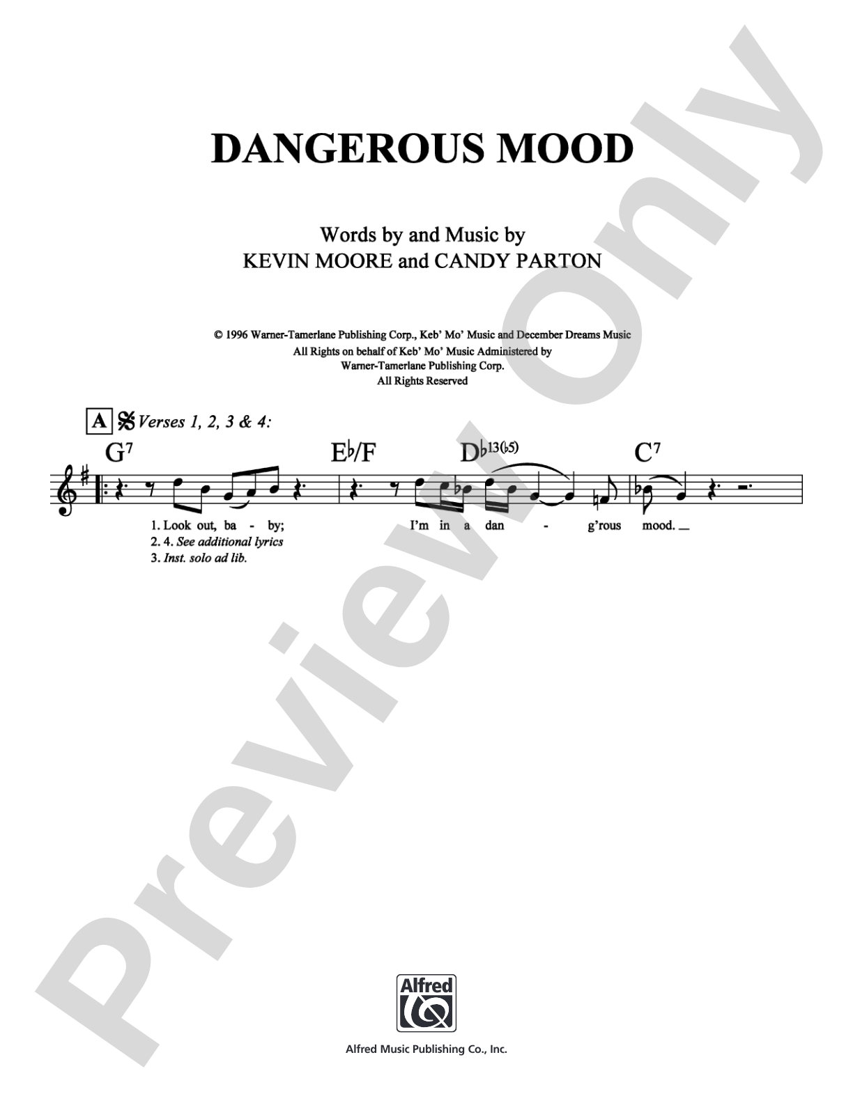 Dangerous Mood: Lead Sheet Digital Sheet Music