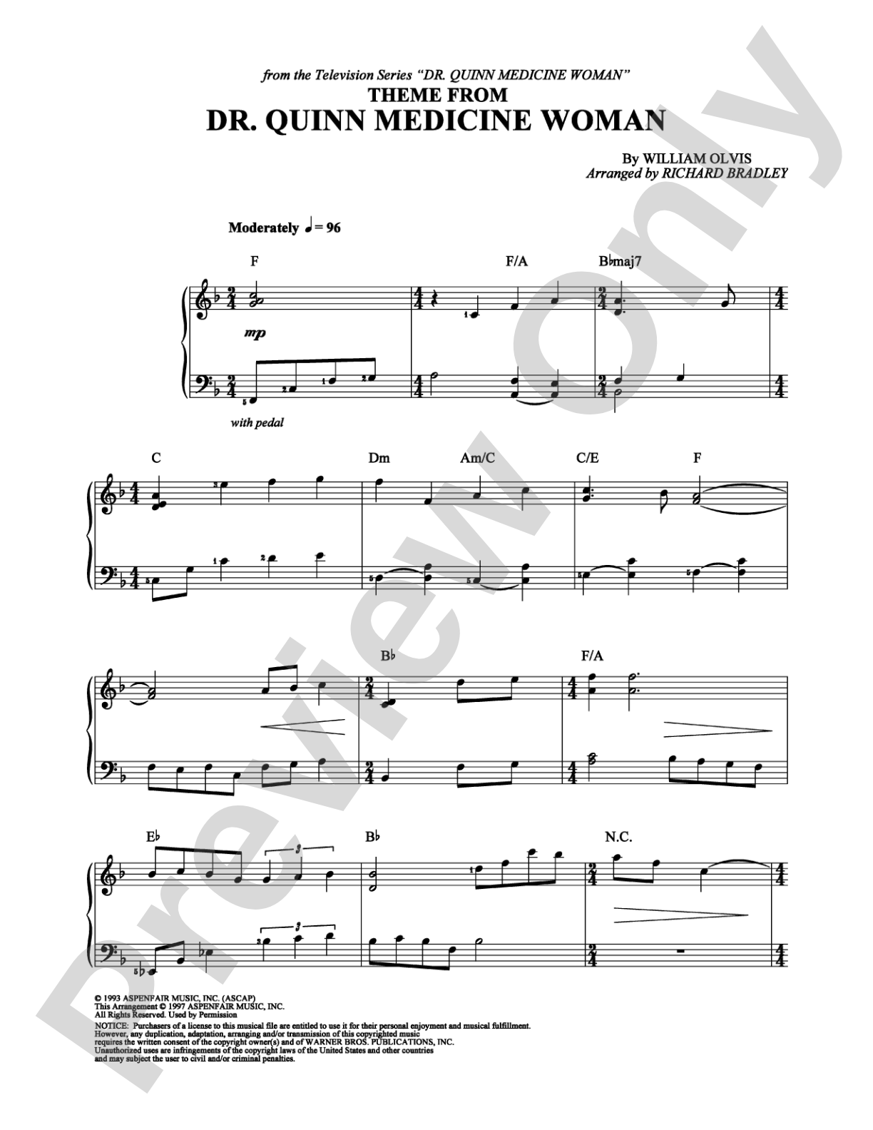 Dr. Quinn Medicine Woman: Easy Piano Digital Sheet Music