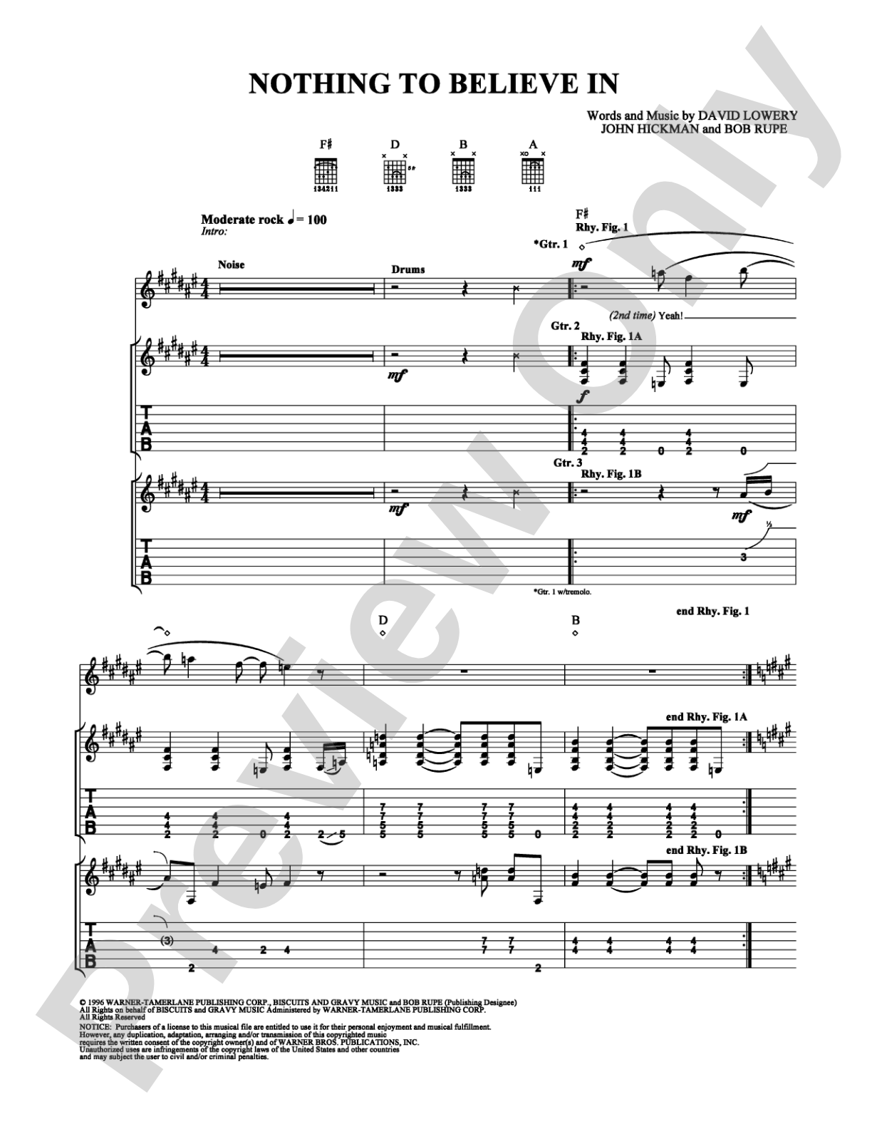 Nothing to Believe In: Guitar TAB Digital Sheet Music