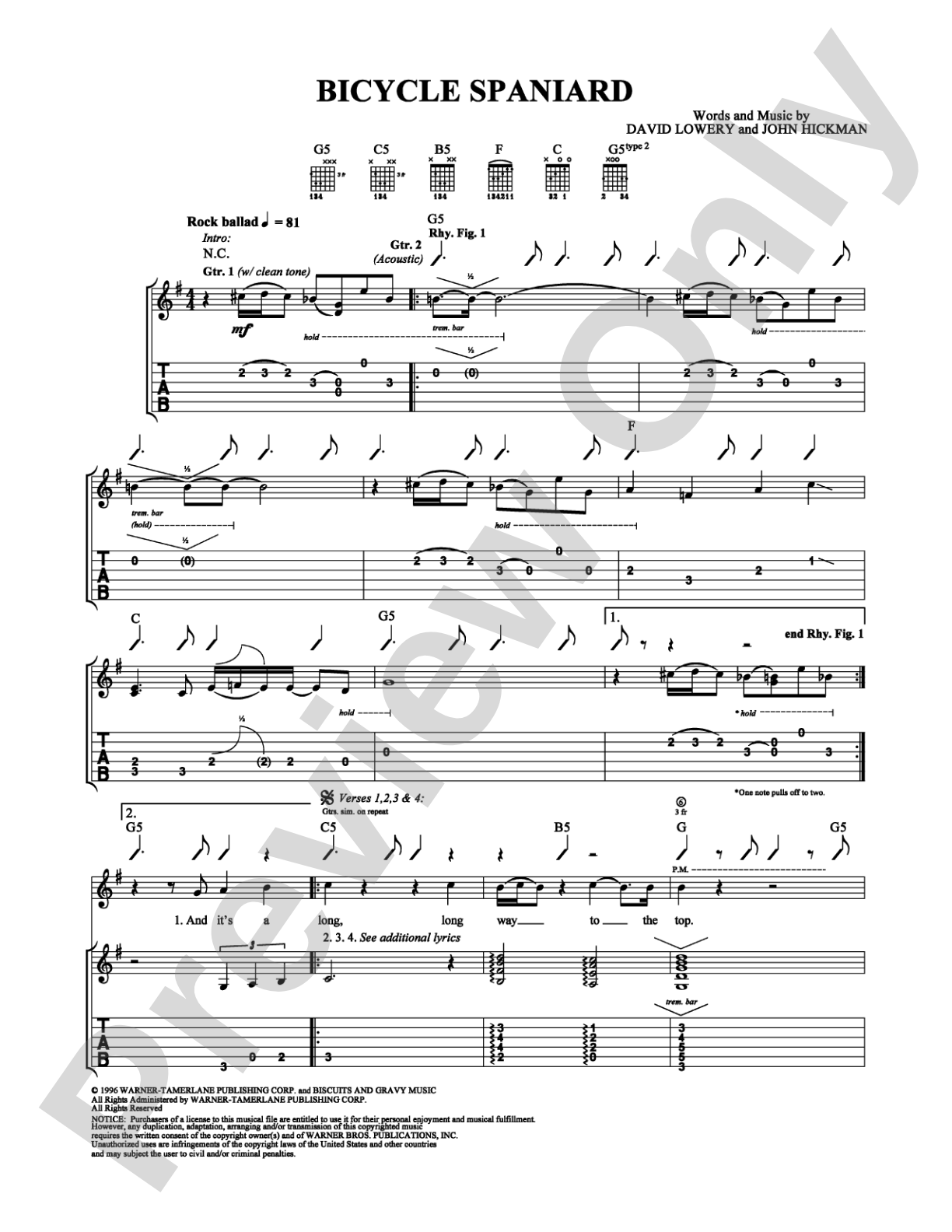 Bicycle Spaniard: Guitar TAB Digital Sheet Music