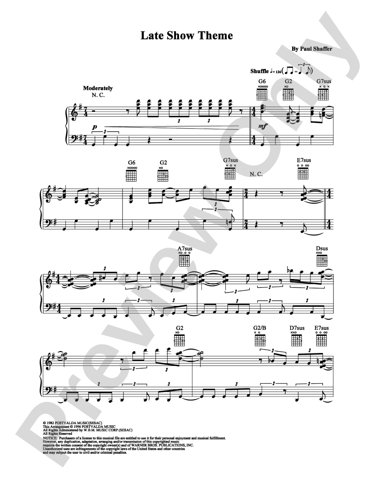 Late Show Theme: Piano Digital Sheet Music