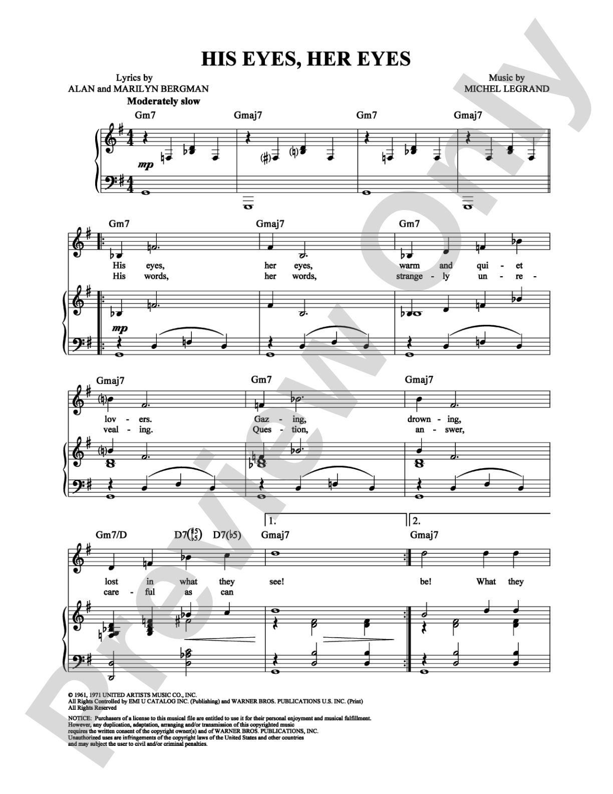 His Eyes, Her Eyes: Piano/Vocal/Chords Digital Sheet Music