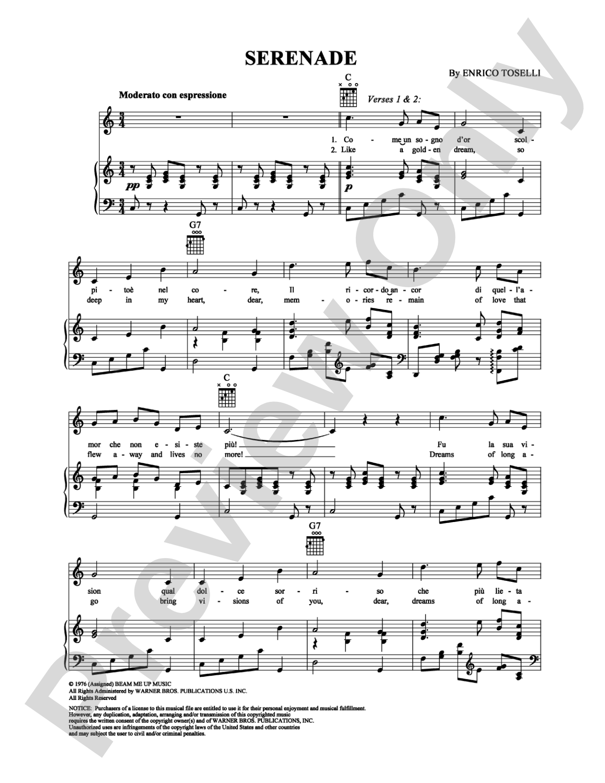 Serenade: Piano/Vocal/Chords Digital Sheet Music