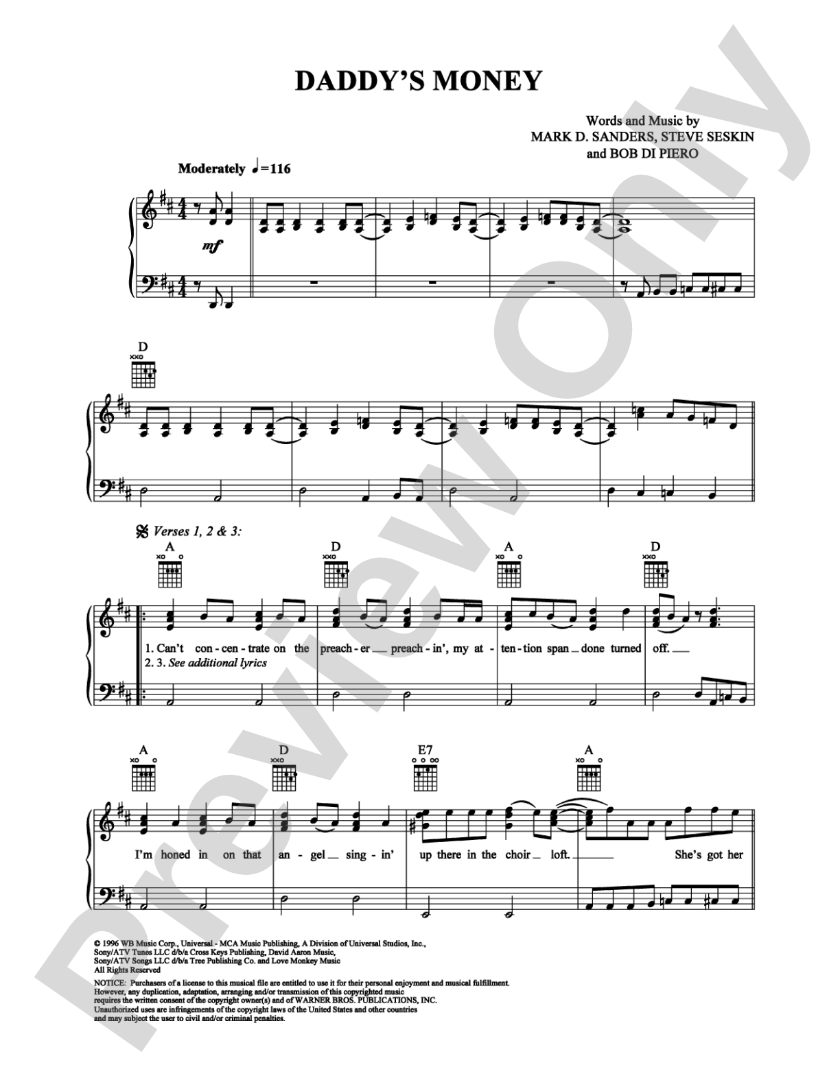 Daddy's Money: Piano/Vocal/Chords Digital Sheet Music