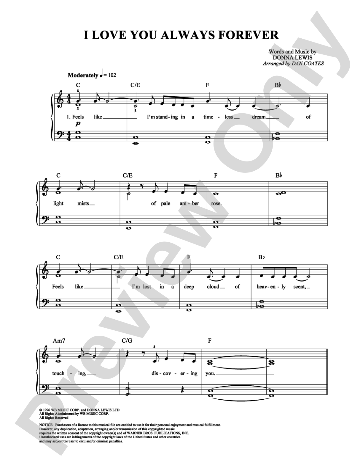 I Love You Always Forever: Easy Piano Digital Sheet Music