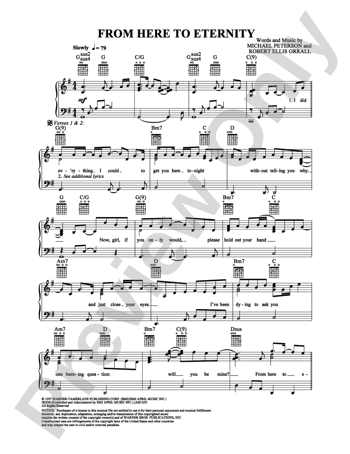 From Here to Eternity: Piano/Vocal/Chords Digital Sheet Music