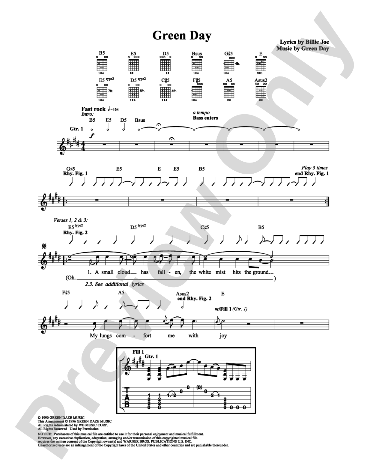 Green Day: Guitar TAB Digital Sheet Music