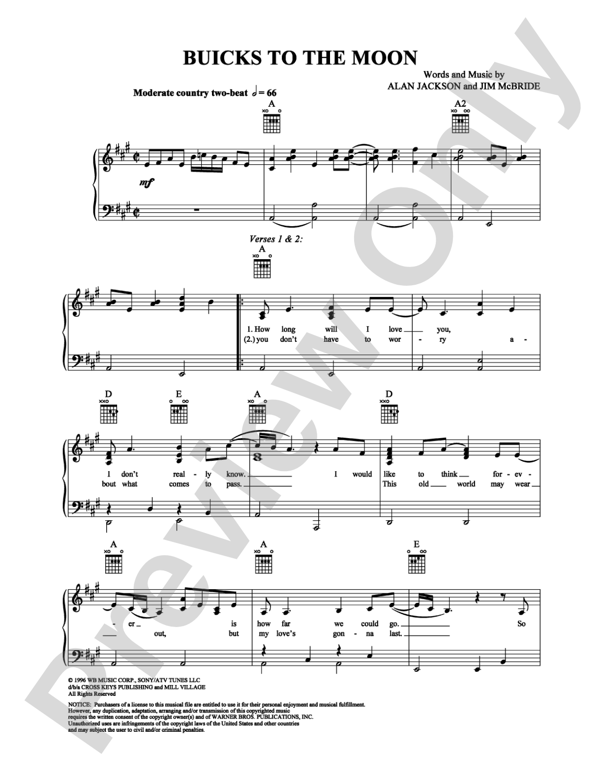 Buicks to the Moon: Piano/Vocal/Chords Digital Sheet Music