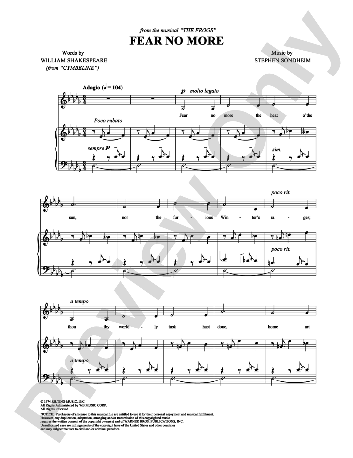 Fear No More: Piano/Vocal/Chords Digital Sheet Music
