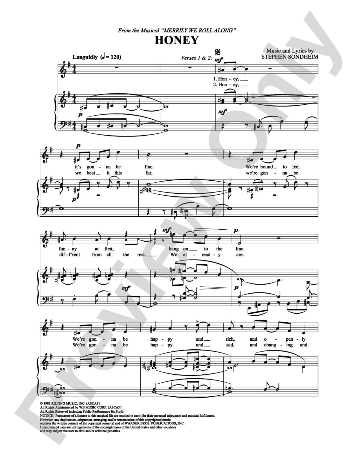 Honey: Piano/Vocal/Chords Digital Sheet Music