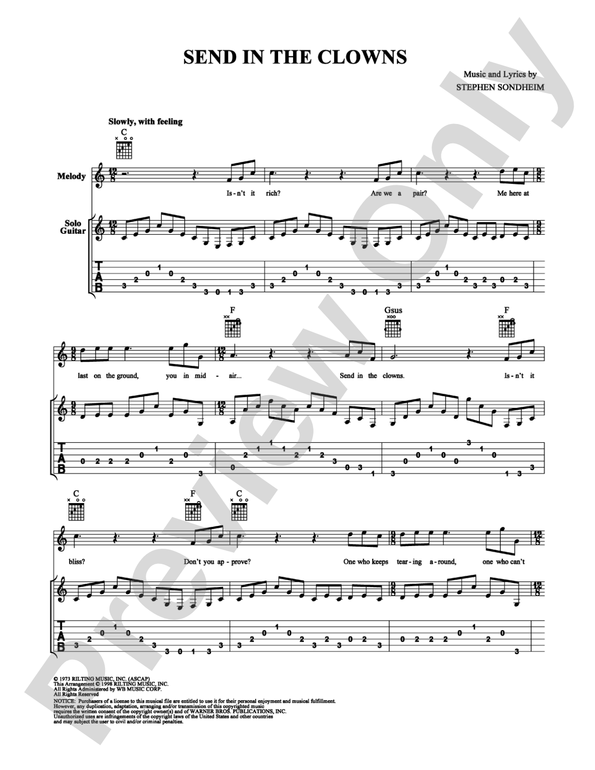 Send In The Clowns: Guitar TAB Digital Sheet Music