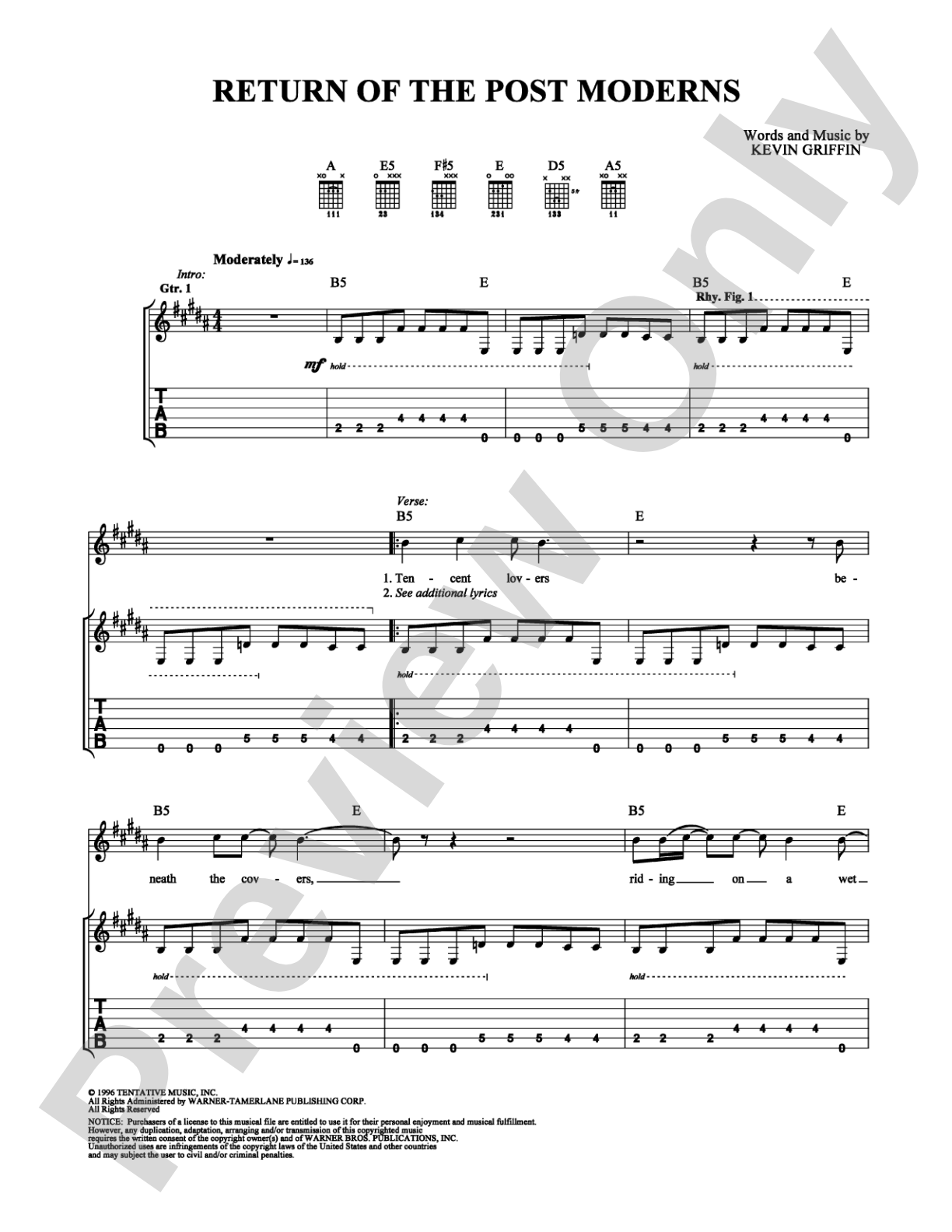 Return of the Post Moderns: Guitar TAB Digital Sheet Music