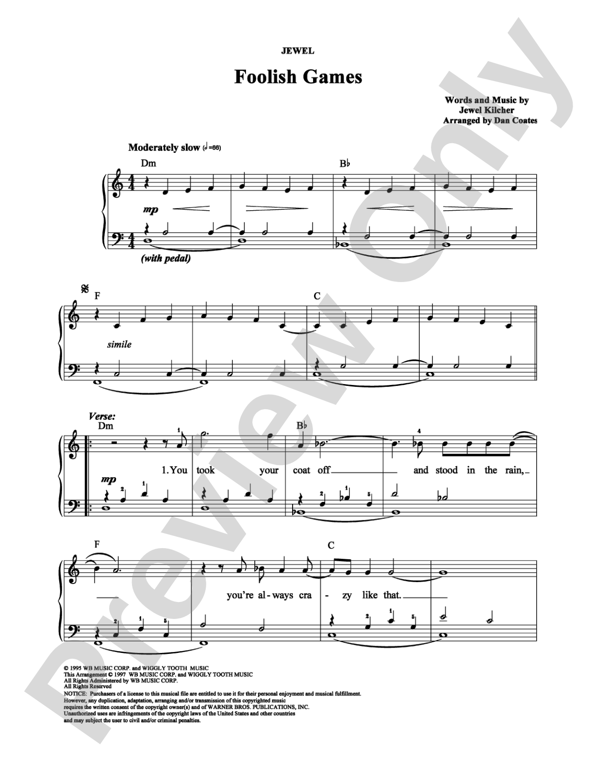 Foolish Games: Easy Piano Digital Sheet Music