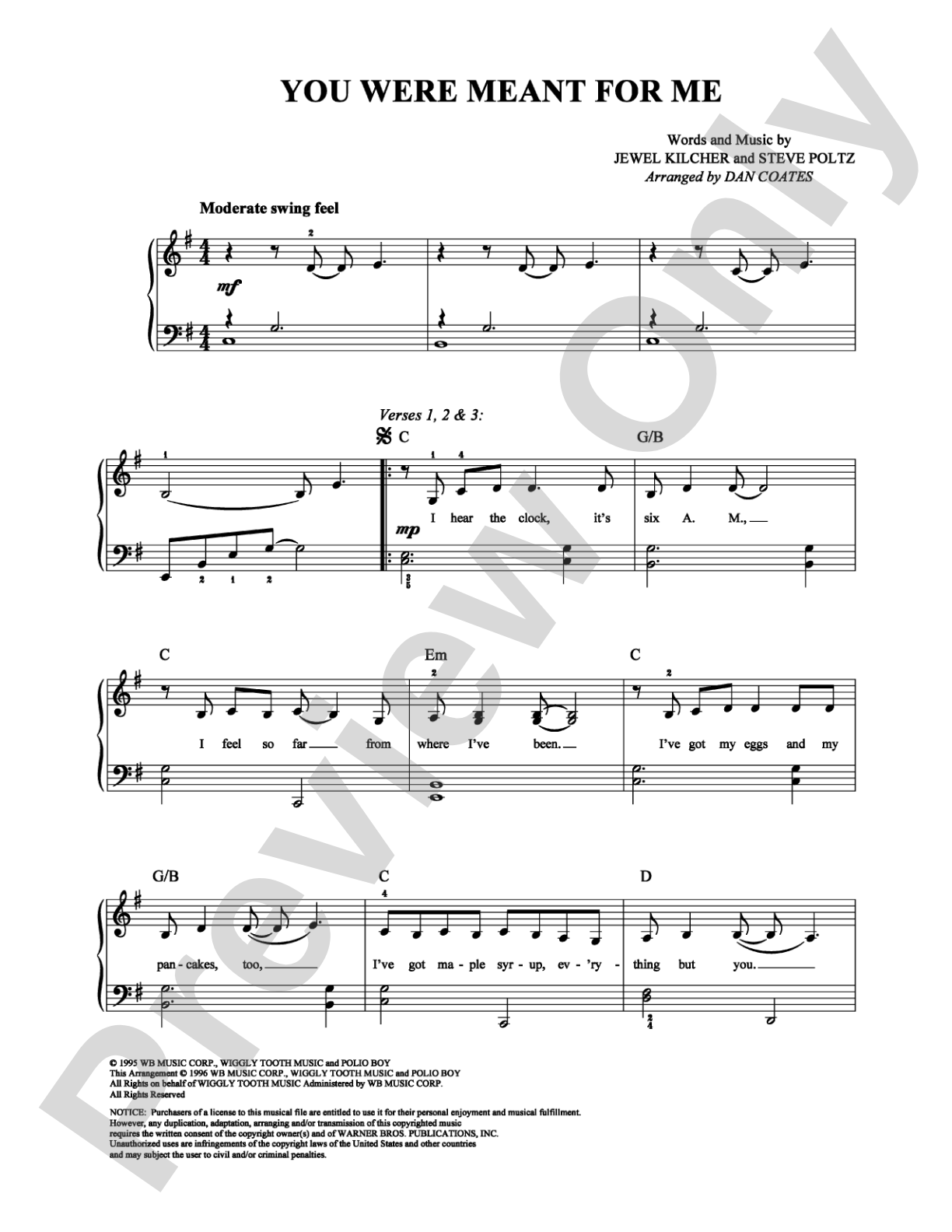 You Were Meant For Me: Easy Piano Digital Sheet Music