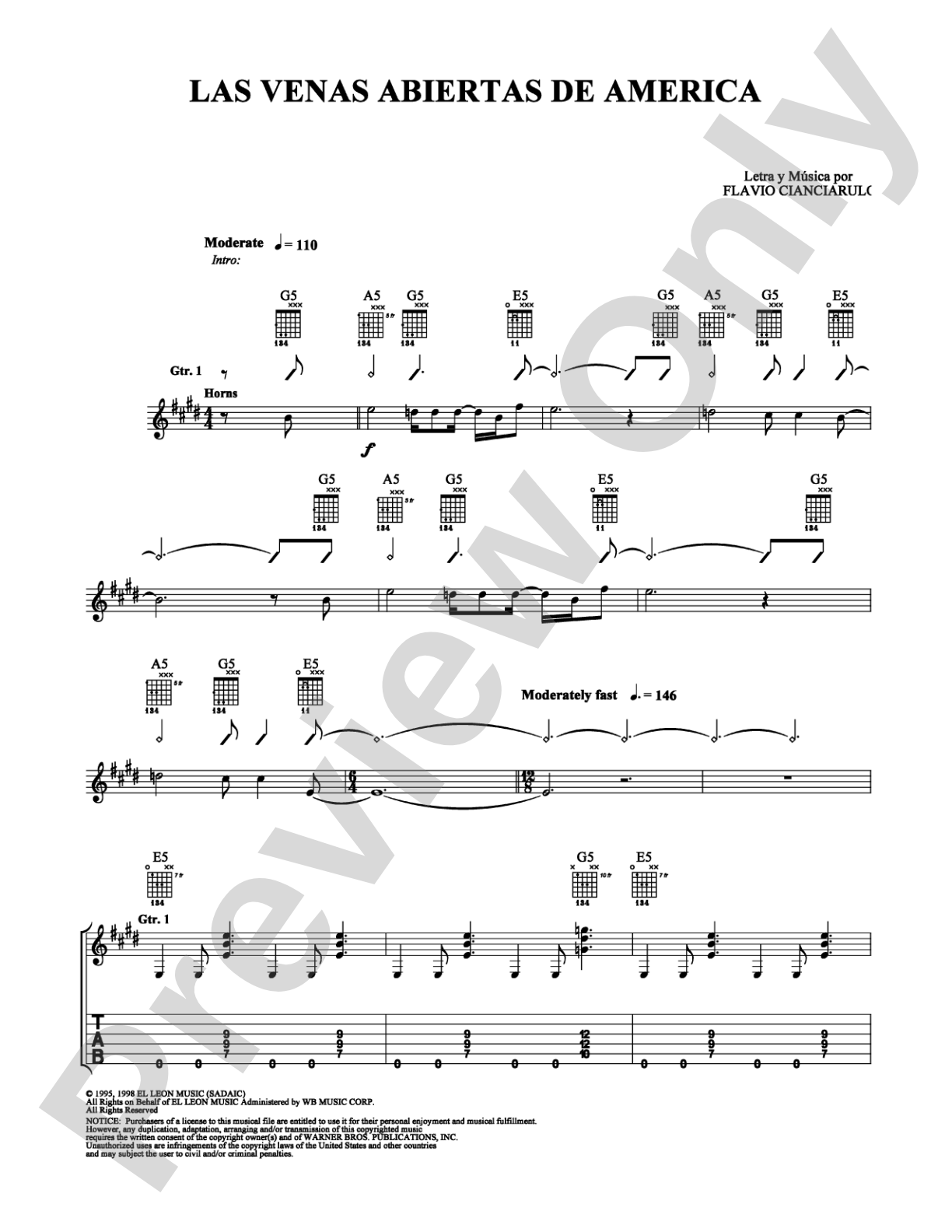 Las Venas Abiertas De America: Guitar TAB Digital Sheet Music