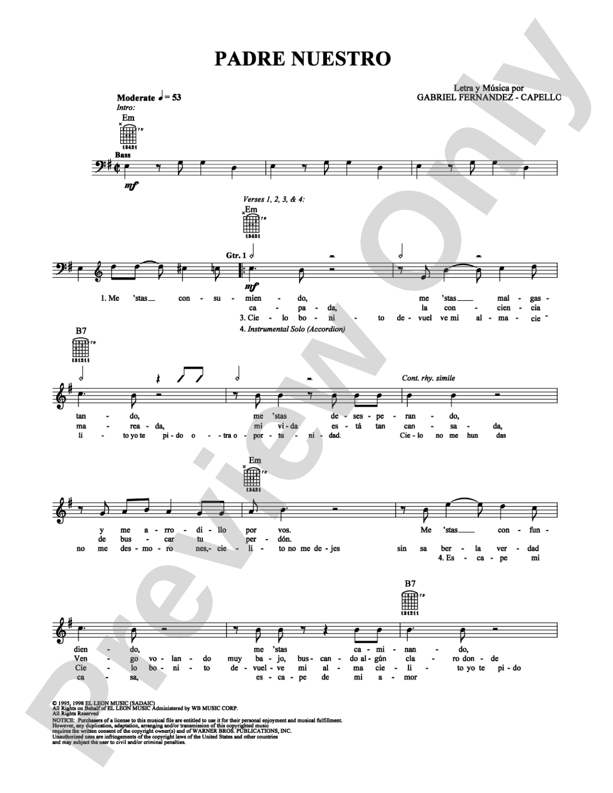 Padre Nuestro: Guitar TAB Digital Sheet Music
